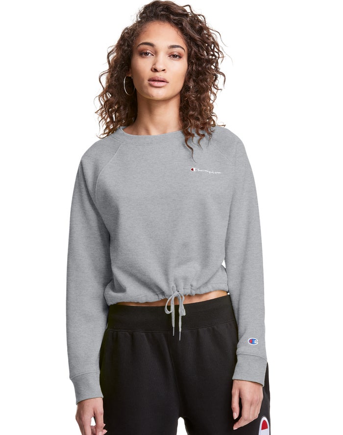 Champion Sweatshirt Dames - Grijs - Campus Fleece Cropped Crew Embroidered Script Logo ( 137825-JLX